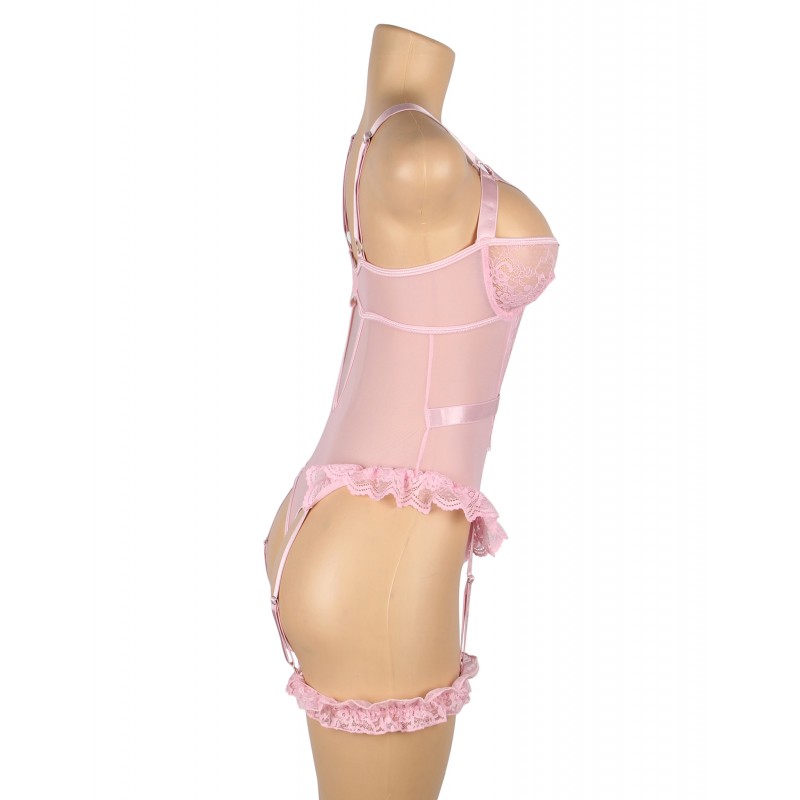 Pink Sexy Slim Lace Gartered Teddy with Leg Rings. Артикул: IXI63739