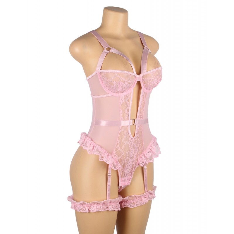 Pink Sexy Slim Lace Gartered Teddy with Leg Rings. Артикул: IXI63739