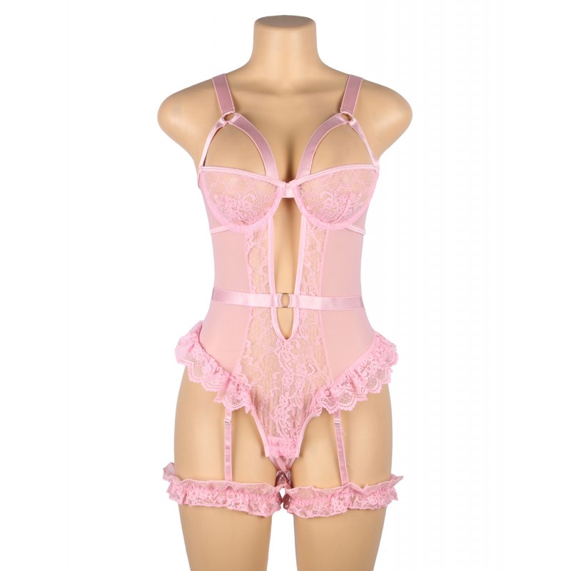 Pink Sexy Slim Lace Gartered Teddy with Leg Rings. Артикул: IXI63739