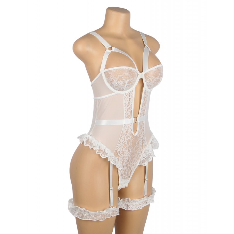 White Sexy Slim Lace Gartered Teddy with Leg Rings. Артикул: IXI63740