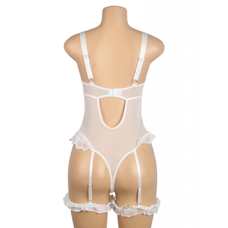 White Sexy Slim Lace Gartered Teddy with Leg Rings. Артикул: IXI63740