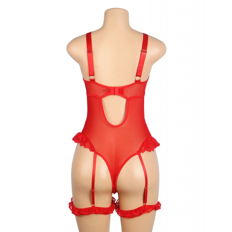 Red Sexy Slim Lace Gartered Teddy with Leg Rings. Артикул: IXI63741