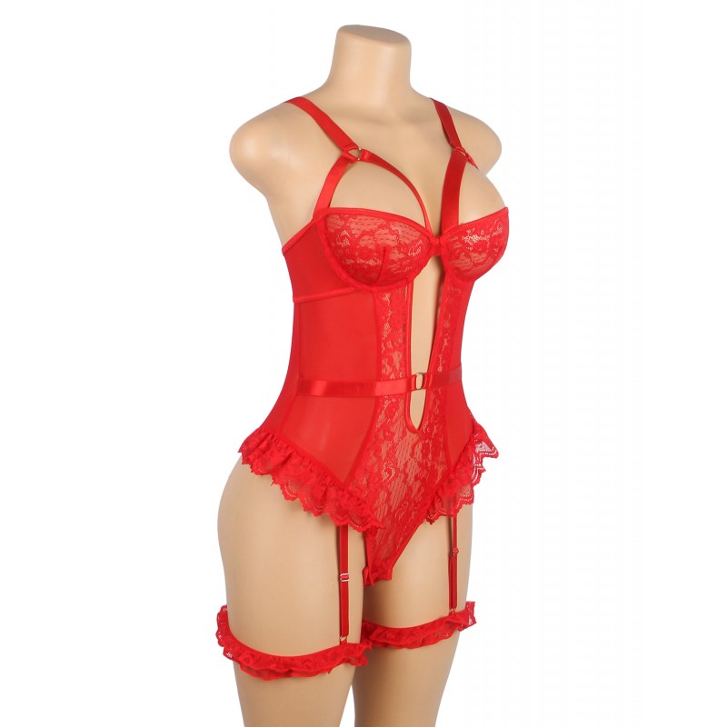 Red Sexy Slim Lace Gartered Teddy with Leg Rings. Артикул: IXI63741