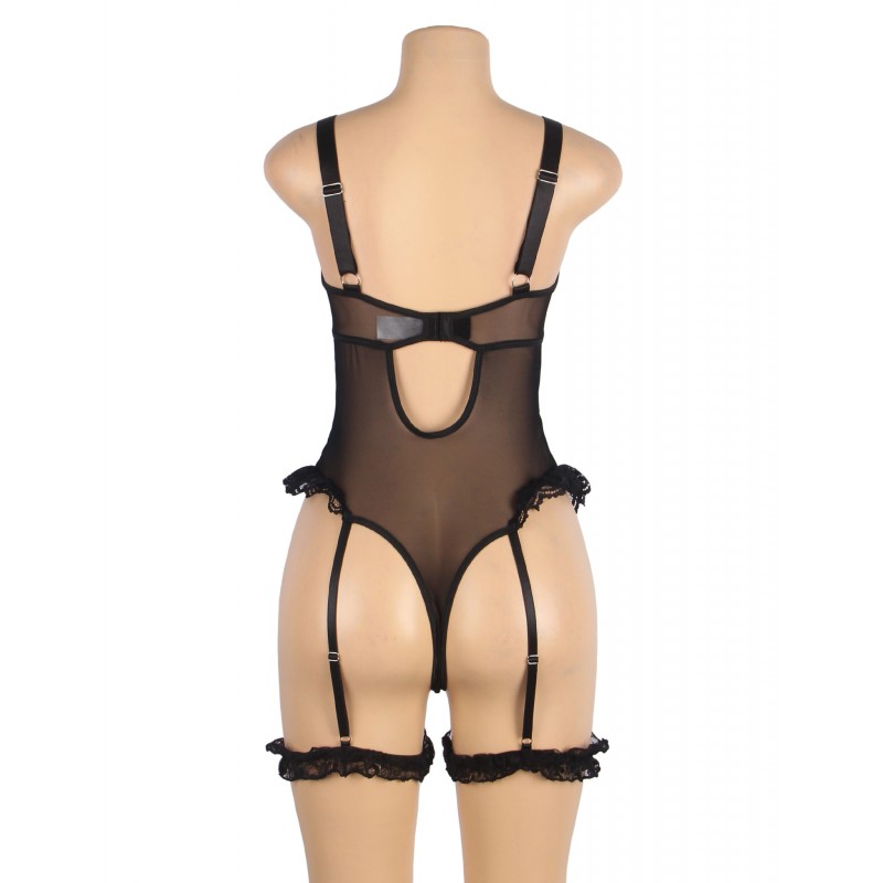 Black Sexy Slim Lace Gartered Teddy with Leg Rings. Артикул: IXI63742