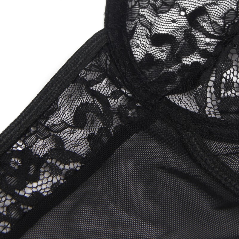 Black Sexy Slim Lace Gartered Teddy with Leg Rings. Артикул: IXI63742