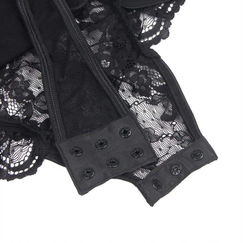 Black Sexy Slim Lace Gartered Teddy with Leg Rings. Артикул: IXI63742
