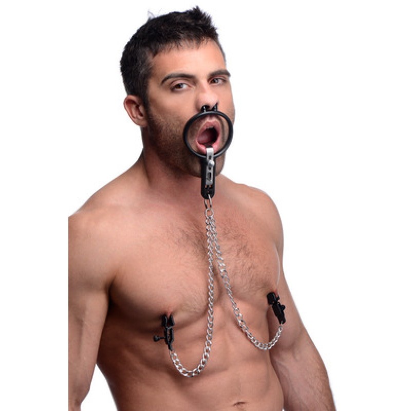 Mouth Gag With Nose Clamp And Nipple Clamps. Артикул: IXI64525