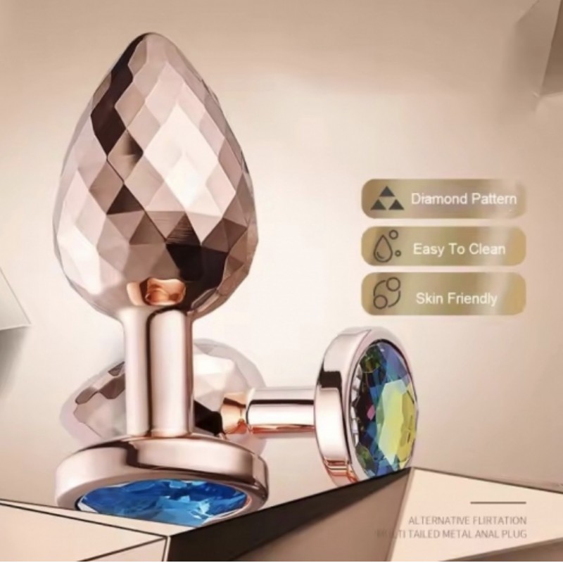 Граненная анальная пробка розовое золото с камнем Rose Gold Anal Plug Large. Артикул: IXI64544