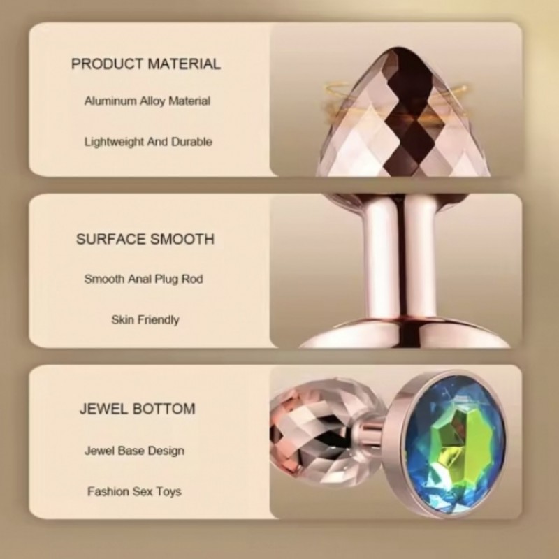 Граненная анальная пробка розовое золото с камнем Rose Gold Anal Plug Large. Артикул: IXI64544