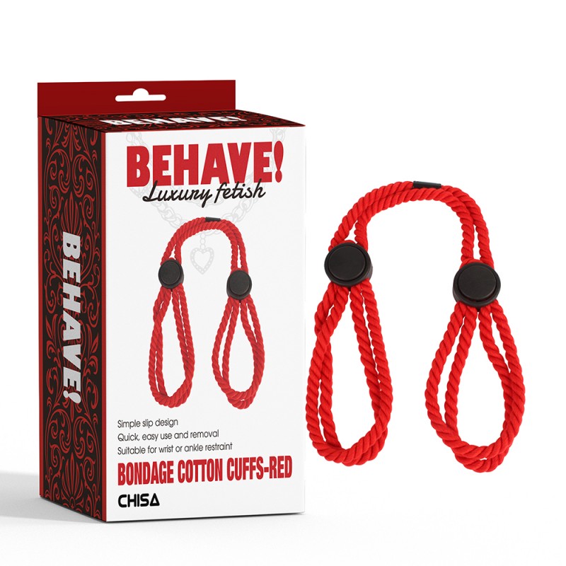 Наручники из красной веревки Behave! Luxury Fetish Bondage Cotton Cuffs. Артикул: IXI64618