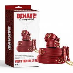    Behave! Luxury Fetish Wrist to Thigh Cuff Set