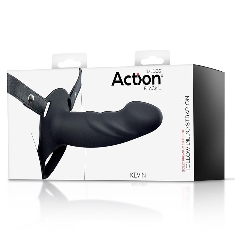 ACTION Strap-On with Hollow Dildo Premium Silicone Size L Black. Артикул: IXI64724