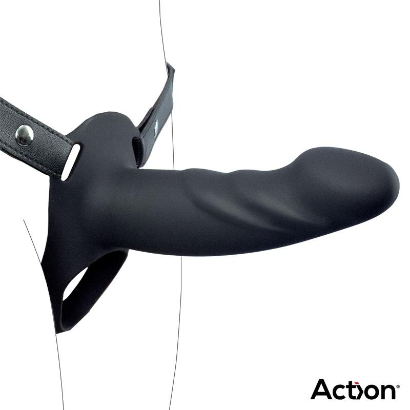 ACTION Strap-On with Hollow Dildo Premium Silicone Size L Black. Артикул: IXI64724