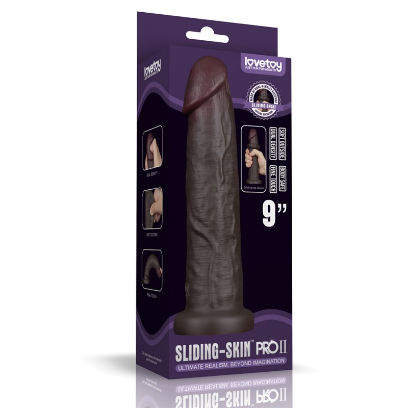 Suction Cup Dildo Sliding Skin Pro II Dual Layer Silicone Dong Black 9.0. Артикул: IXI64776