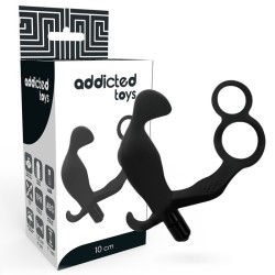 Addicted Toys - Anal Plug With Double Penis Ring And Testicles Black