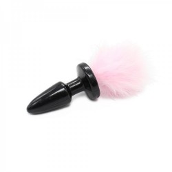 Black Butt Plug Fur Bunny Tail Anal Plug Pink