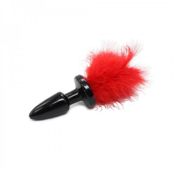 Black Butt Plug Fur Bunny Tail Anal Plug Red