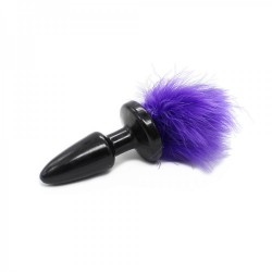 Black Butt Plug Fur Bunny Tail Anal Plug Purple