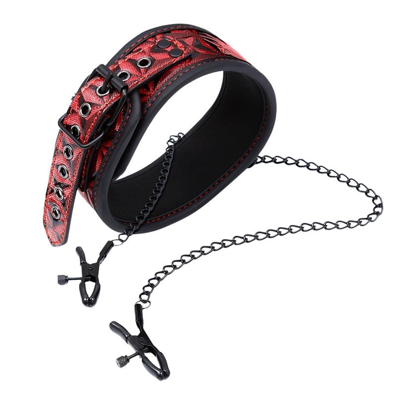 Ошейник с зажимами для сосков Llar Nipple Clamps Diamond Vegan Leather. Артикул: IXI66672