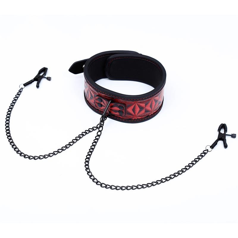 Ошейник с зажимами для сосков Llar Nipple Clamps Diamond Vegan Leather. Артикул: IXI66672